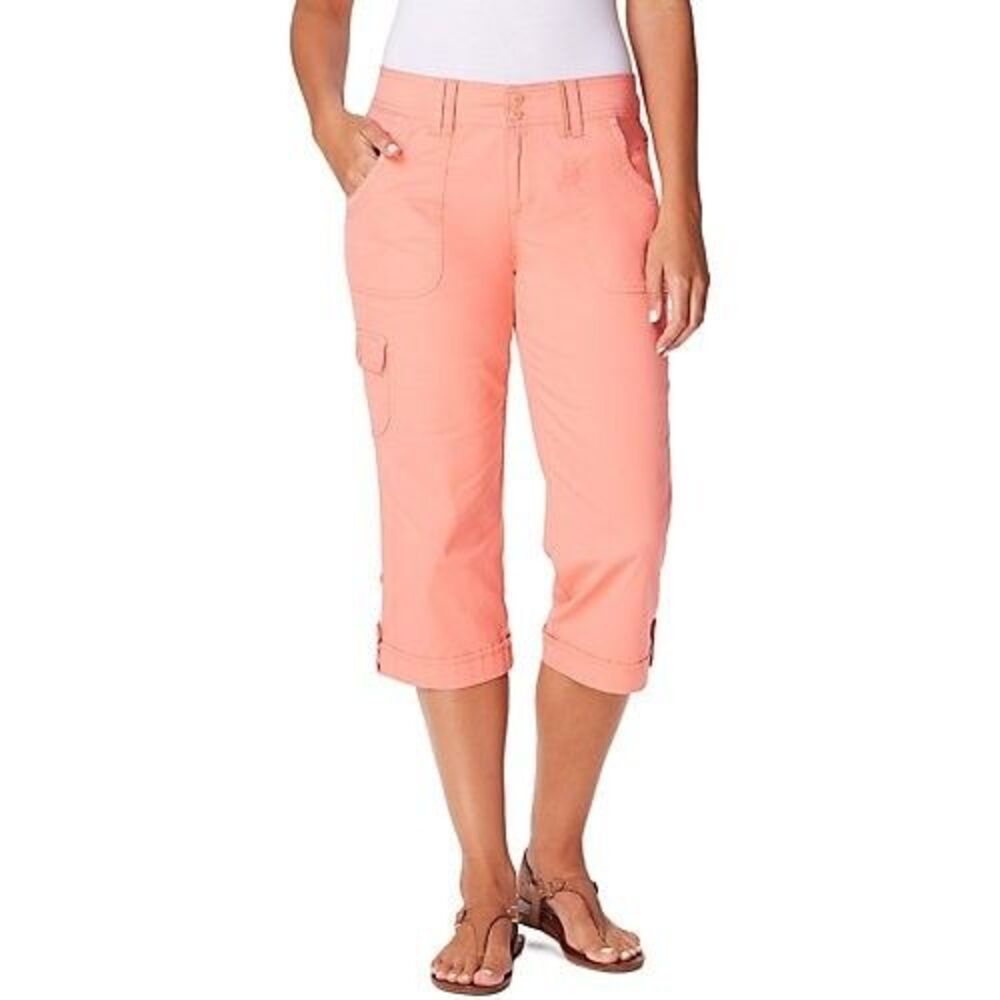 Gloria Vanderbilt Mae Cargo Capri Pants Womens 10 Hibiscus Pink Slimming NEW